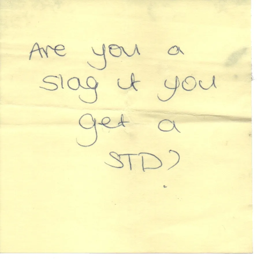 Handwritten question: Are you a slag if you get an STD?
